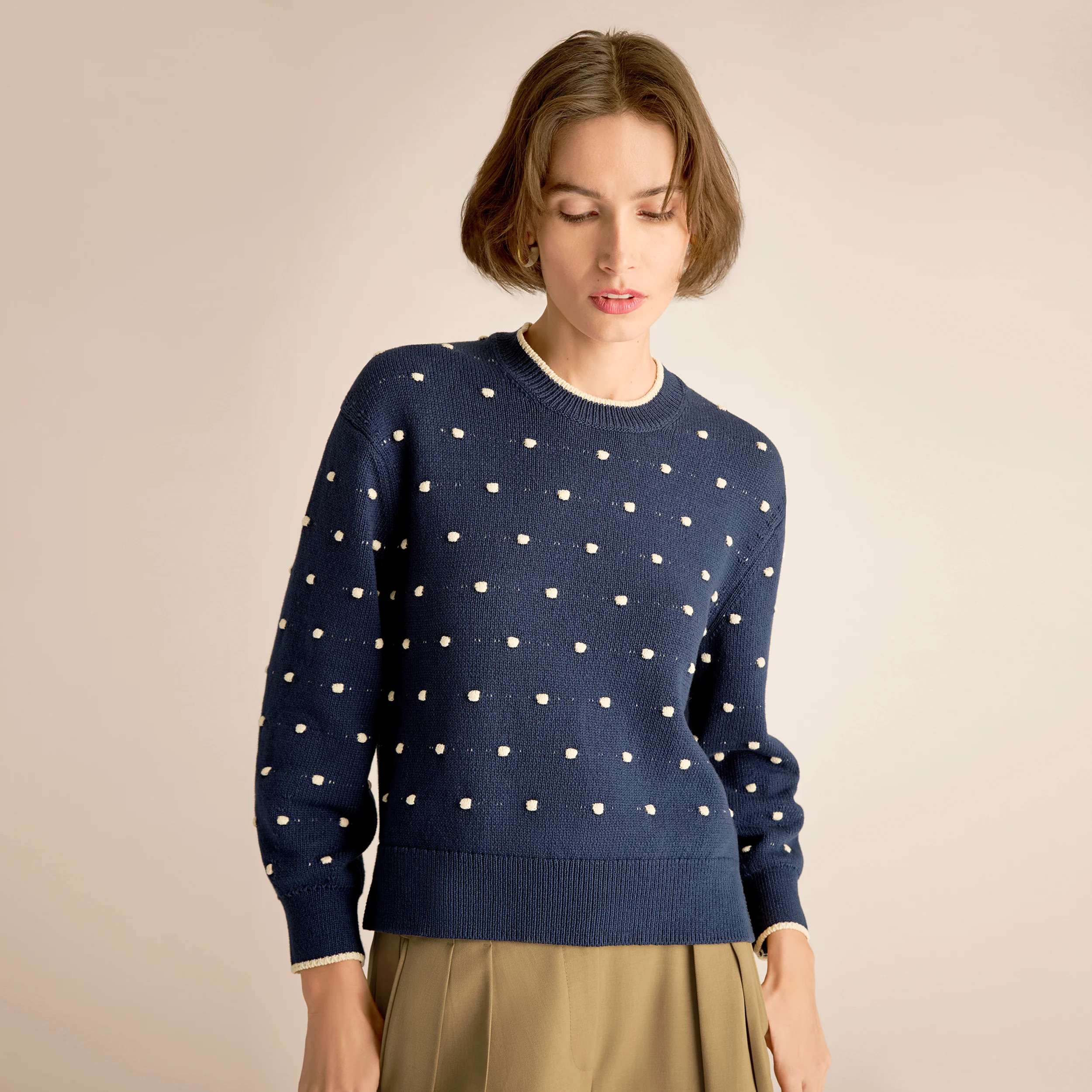 Kim Crewneck Sweater - Dot Knit :: Navy/Ivory | MM LaFleur