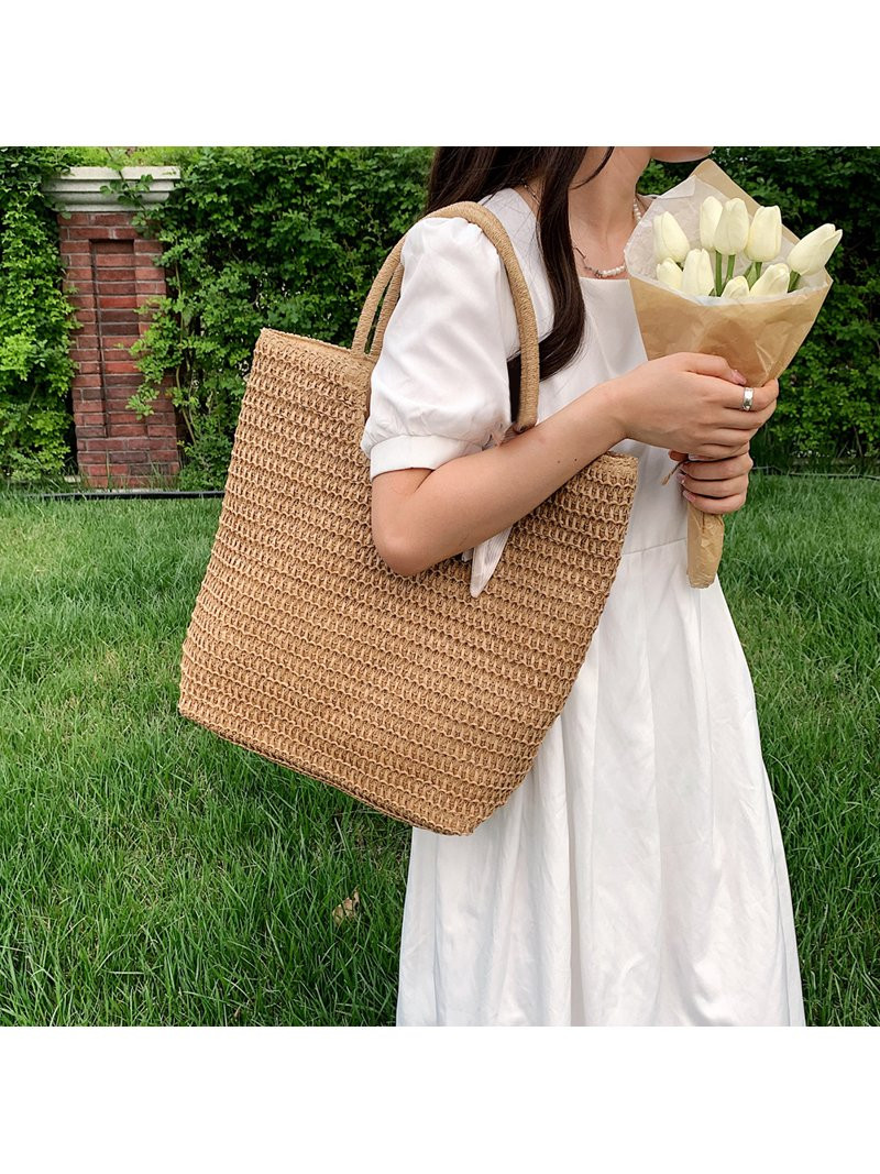Straw Women Straw Woven Summer Beach Handbag Fashion Tote Shopping Bags (Brown) | Walmart (US)