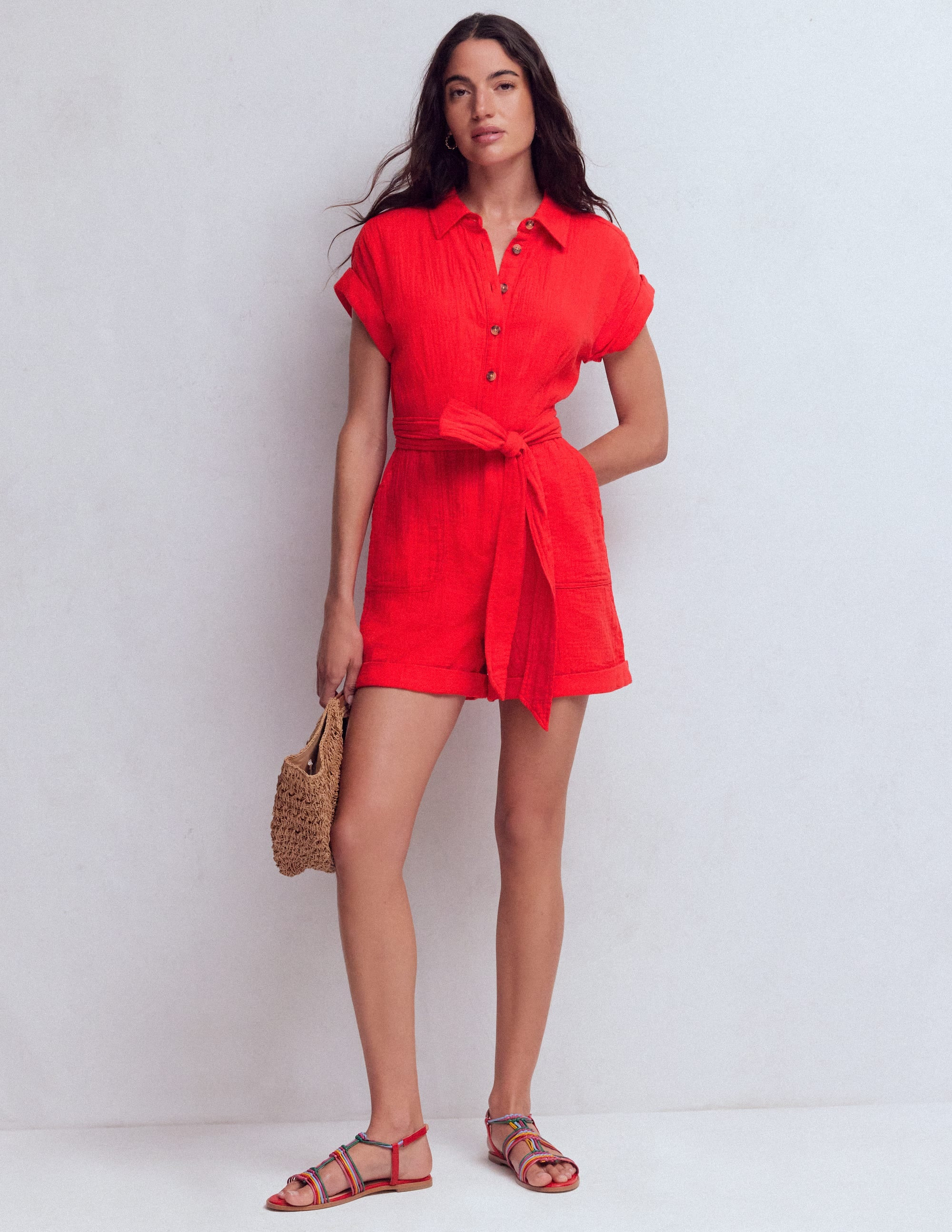 Kay Double Cloth Playsuit-Poppy Red | Boden UK