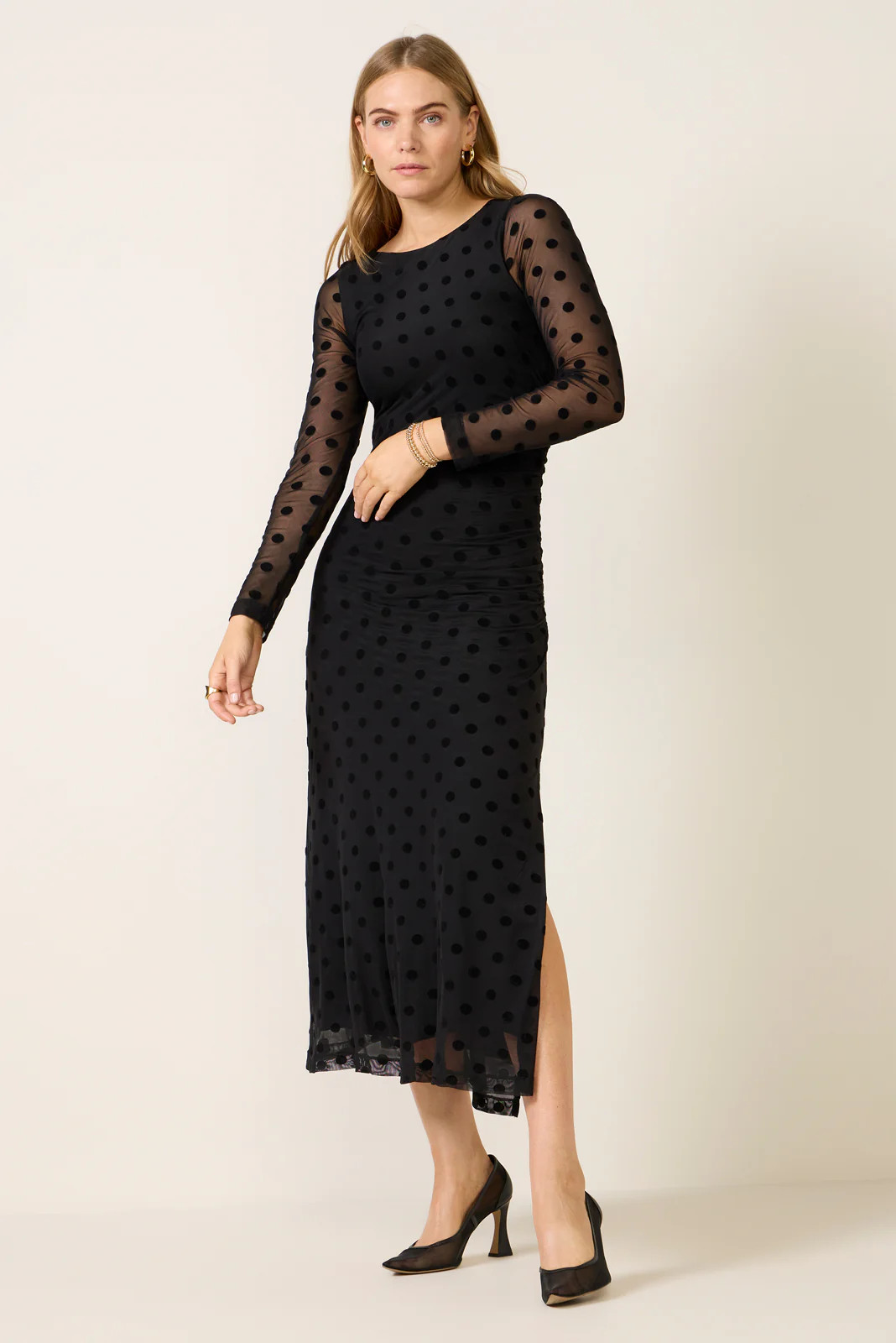 Brinley Mesh Polka Dot Midi Dress | Evereve