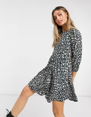 New Look smock mini dress in black leopard print | ASOS (Global)