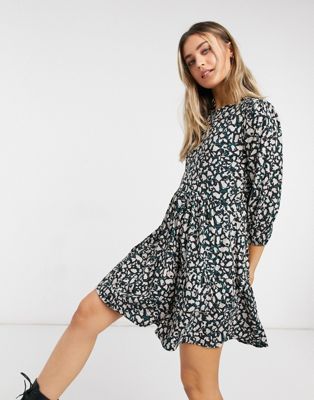 New Look smock mini dress in black leopard print | ASOS (Global)