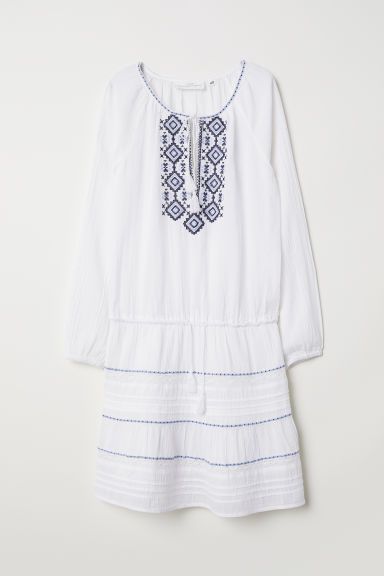 H & M - Embroidered Cotton Dress - White | H&M (US + CA)