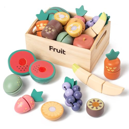 Kienvy 10 PCS Fruit Wooden Play Food Set for Kids Kitchen, Wooden Cutting Fruit Toys for Toddlers and Kids Ages 3+, Pretend Food Toys for Christmas Birthday Presents | Amazon (US)