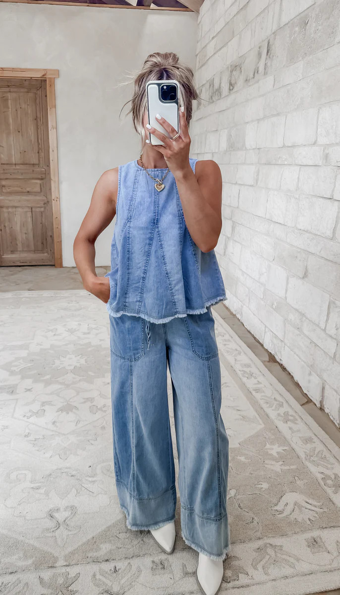 Glad You Came Washed Flare Denim Top & Wide Leg Pants Set | CK Squared Boutique