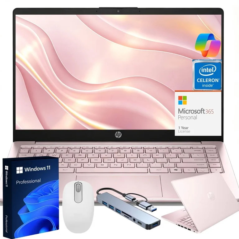 HP 14" Ultra Thin Laptop with Copilot AI, Intel Quad-Core N150, 8GB RAM, 128GB eMMC, Windows 11 P... | Walmart (US)