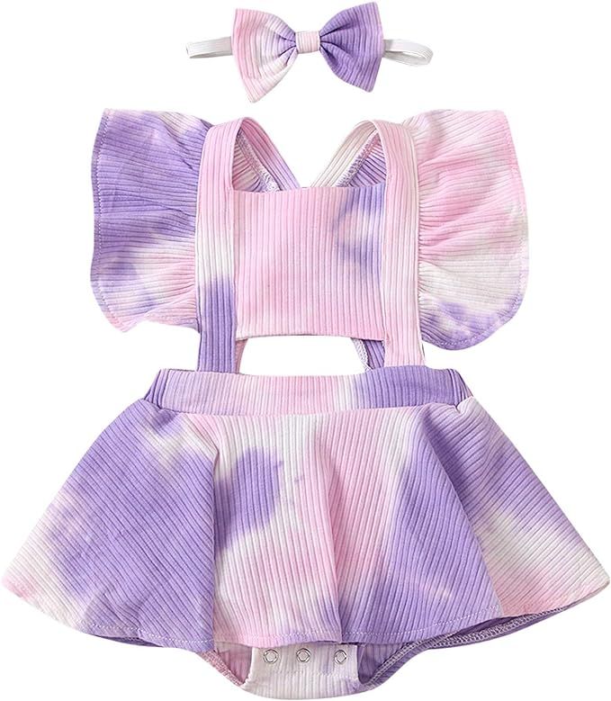 Krogubis Toddler Baby Girl Romper Girls Clothes Ruffle Ribbed Bodysuit Infant Romper Baby Tie-dye... | Amazon (US)