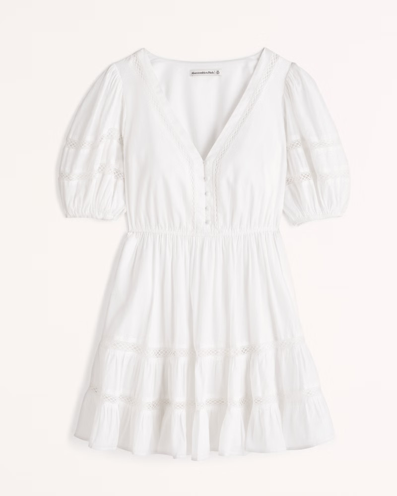 Sheer Puff Sleeve Button-Through Mini Dress | Abercrombie & Fitch (US)