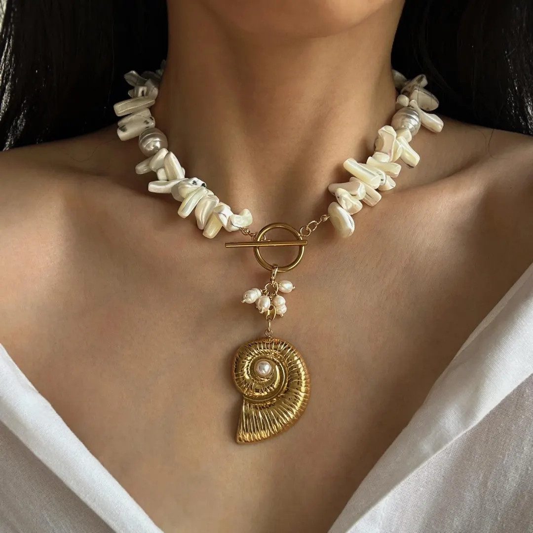Multi Way Shell and Pearl Necklace, Oversized Sea Shell Necklace, Boho Bridal Necklace, Summer Va... | Etsy (US)
