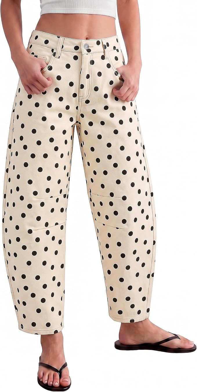 luvamia Barrel Jeans Women Baggy High Waisted Polka Dot Stretch Denim Pants | Adjustable Backwais... | Amazon (US)