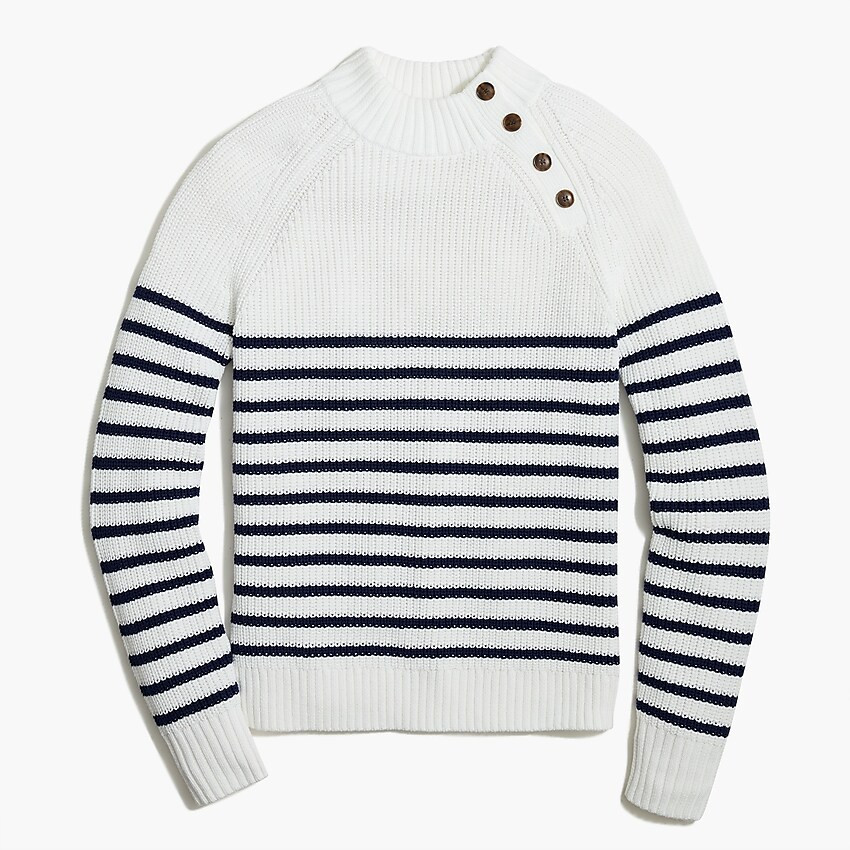 Striped cotton button mockneck sweater | J.Crew Factory