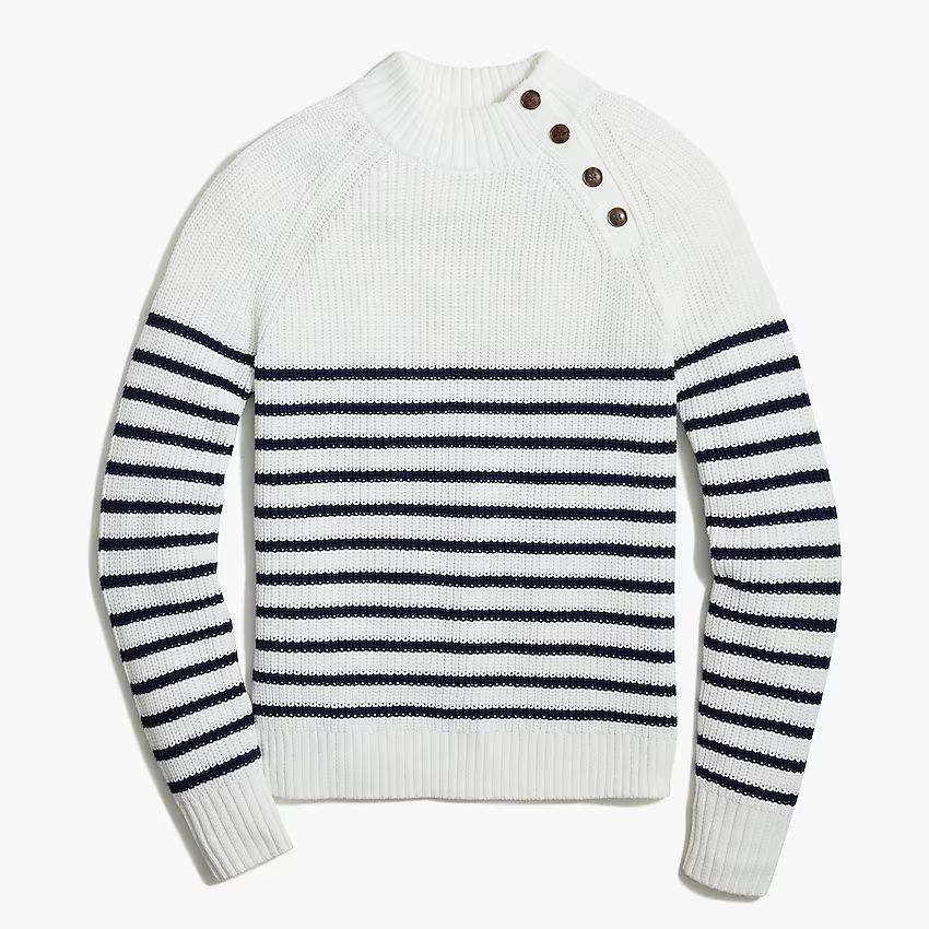 Striped cotton button mockneck sweater | J.Crew Factory