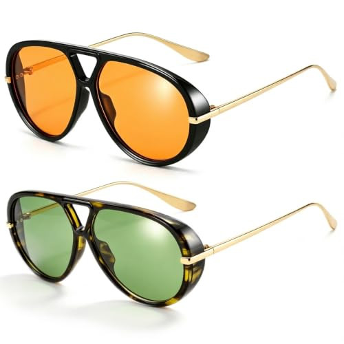 SevenColor Trendy Gold Oversized Aviator Sunglasses for Women Men 70s Style | Amazon (US)