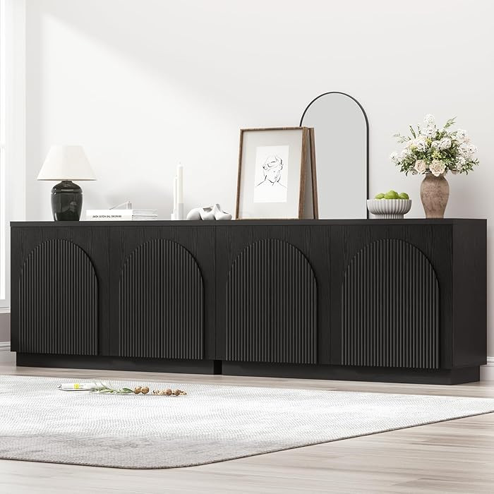 Black Fluted Sideboard Buffet Cabinet Set of 2 with Arched Reeded Doors, 110 Inch Extra Long Mid ... | Amazon (US)