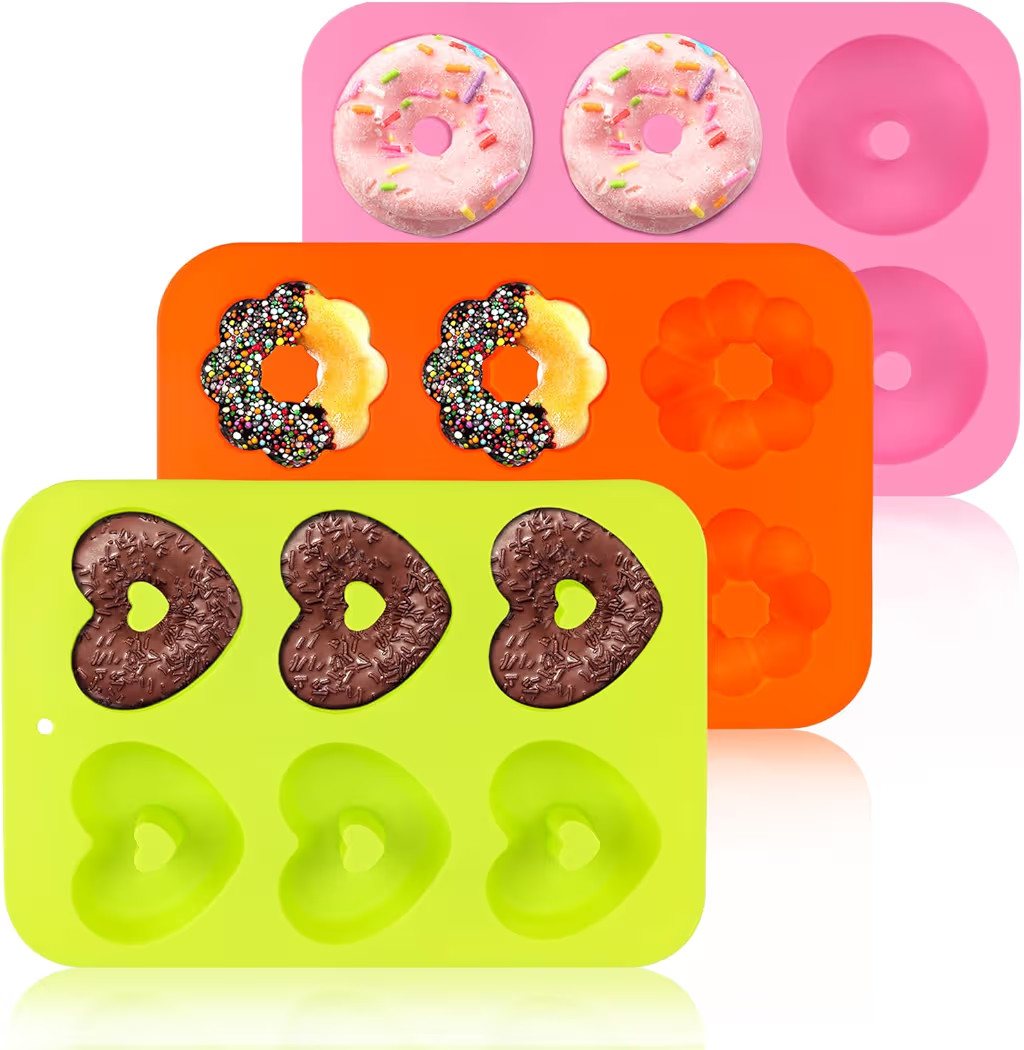 3 Pack Silicone Donut Pan, Non-stick Doughnut Molds for Baking, 6 Cavity Donut Maker Muffin Cupca... | Amazon (US)