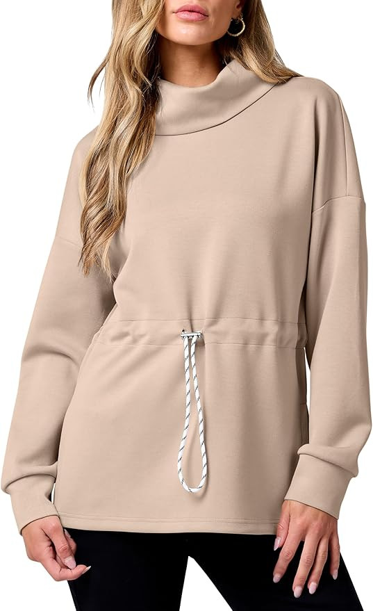ANRABESS Womens Turtleneck Sweatshirts Drawstring Waist Pullover Tops Loose Fit Long Sleeve Hoodi... | Amazon (US)