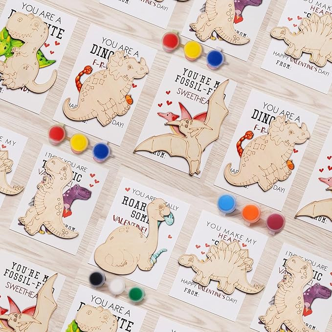 Valentines Day Gifts for Kids - 28 PCS Valentines Cards School with Art Supplies - Dinosaur Wood ... | Amazon (US)