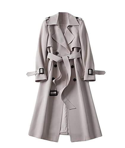 SOMTHRON Women's Double Breasted Long Trench Coat Belted Notch Lapel Overcoat Windproof Classic O... | Amazon (US)