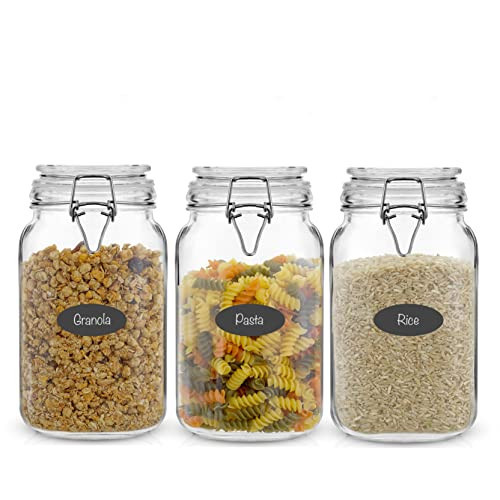 JoyJolt Airtight Glass Jars with Lids Set of 3. 50oz Glass Jar with Lid and 6 Silicone Seals! Med Glass Food Storage Containers. Square Mason Jar, Flour Jar, Candy or Cookie Jars for Kitchen Counter | Amazon (US)