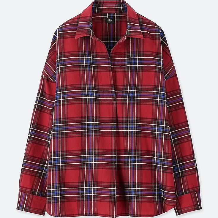 UNIQLO Women's Plaid Flannel Checked Skipper Long-sleeve Shirt, Red, XXS | UNIQLO (US)
