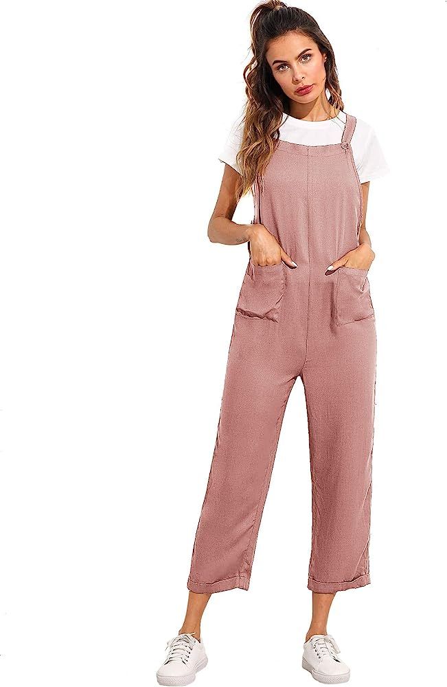Women's Sleeveless Straps Pockets Plaid Culotte Jumpsuit Overalls | Amazon (US)