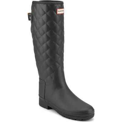 Hunter Refined Quilted Rain Boot in Black at Nordstrom, Size 7 | Nordstrom