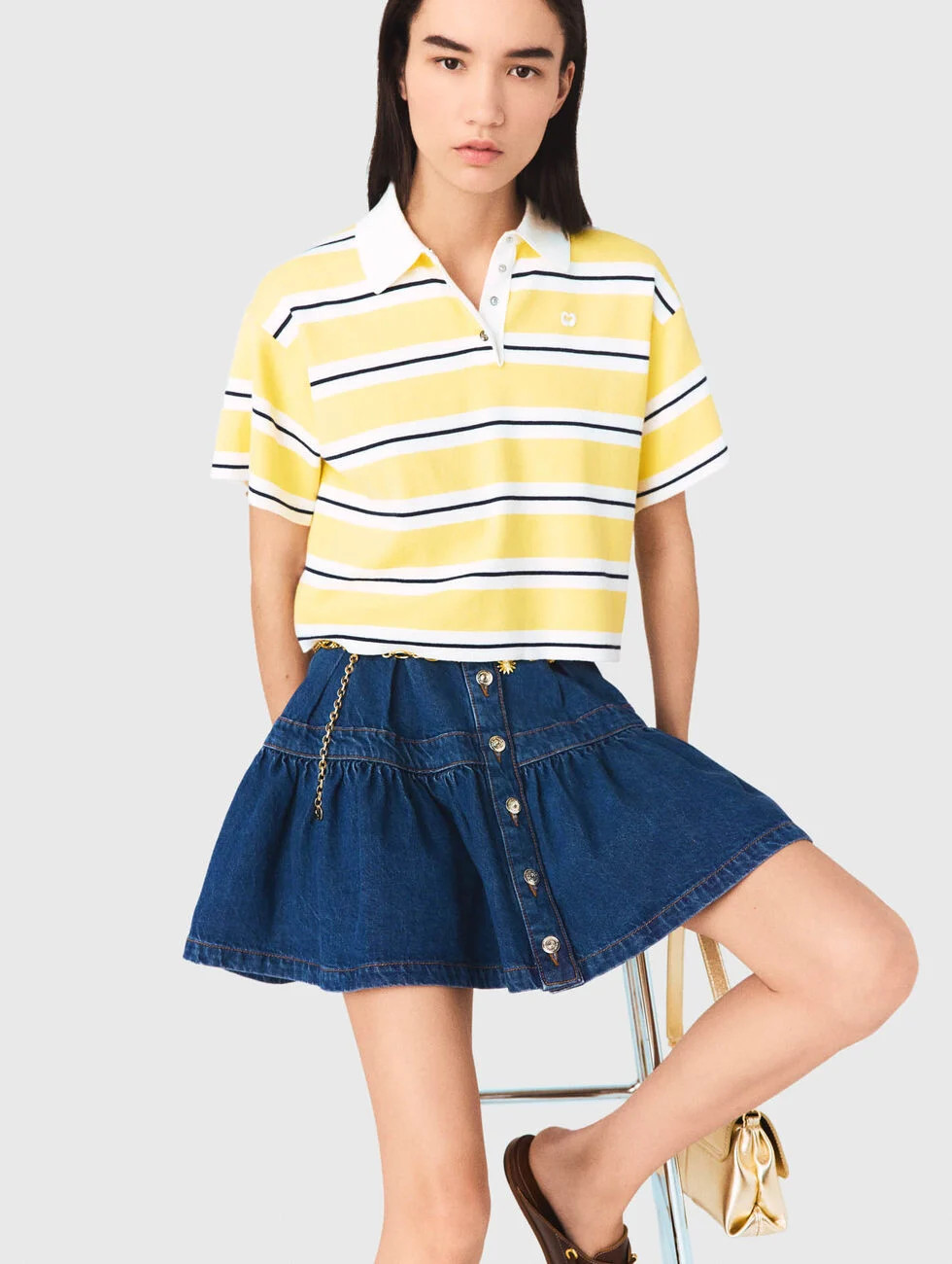 Striped short-sleeve polo Yellow / Orange for Women | Maje | Maje US