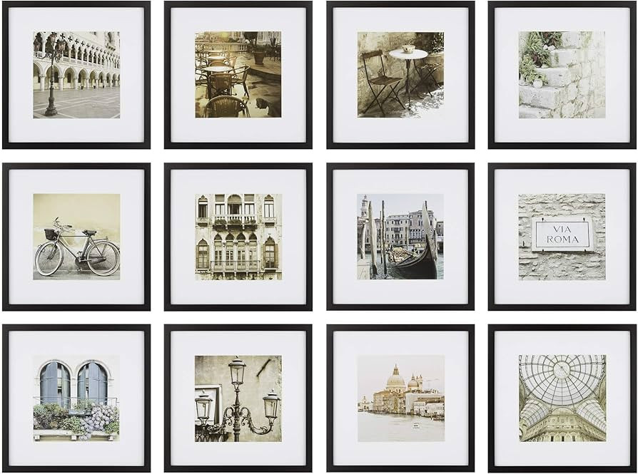 Gallery Perfect - 12-Piece Black Square Photo Frame - Set with Hanging Template - Wall Gallery Ki... | Amazon (US)