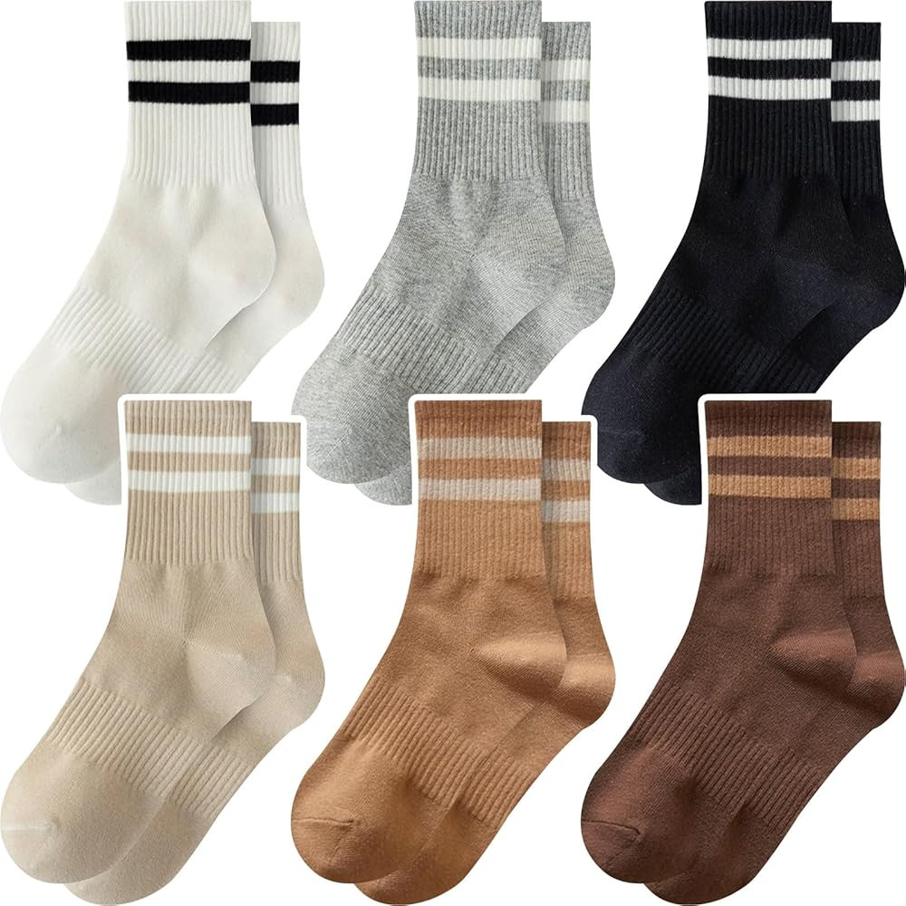 ZFiSt Womens Striped Crew Socks,6 Pairs Casual Cotton Socks for Women, Cute Retro Calf Crew Sock ... | Amazon (US)