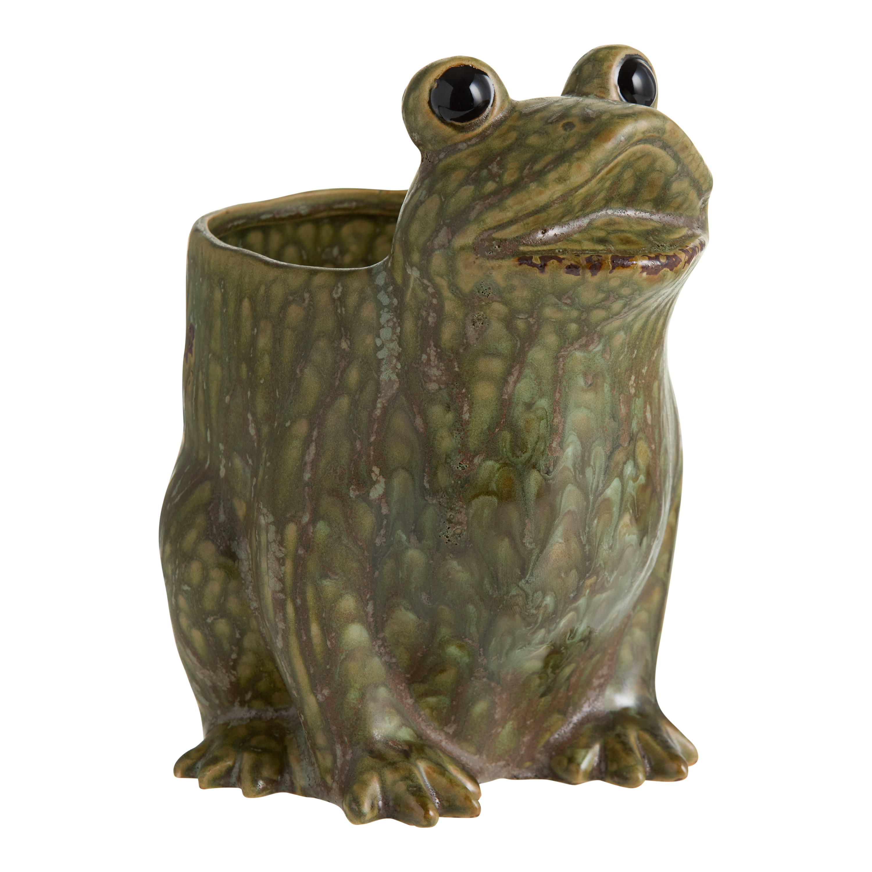 Green Reactive Glaze Ceramic Frog Planter | World Market