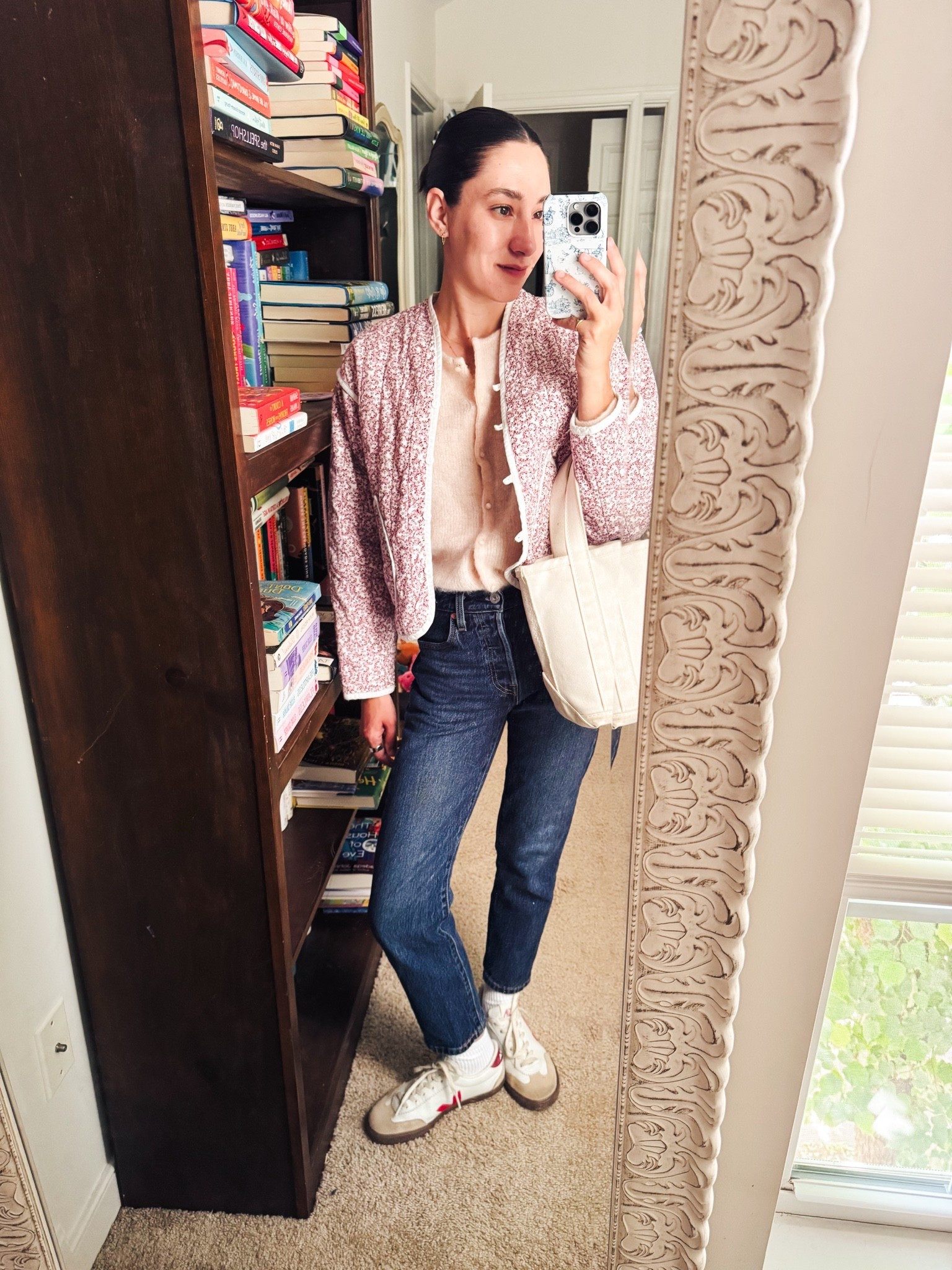 What I wore today to the library and museum with my daughter. Featuring a sezane cardigan and a quilted jacket.

#LTKootd #LTKdayinmylife #LTKmomlife