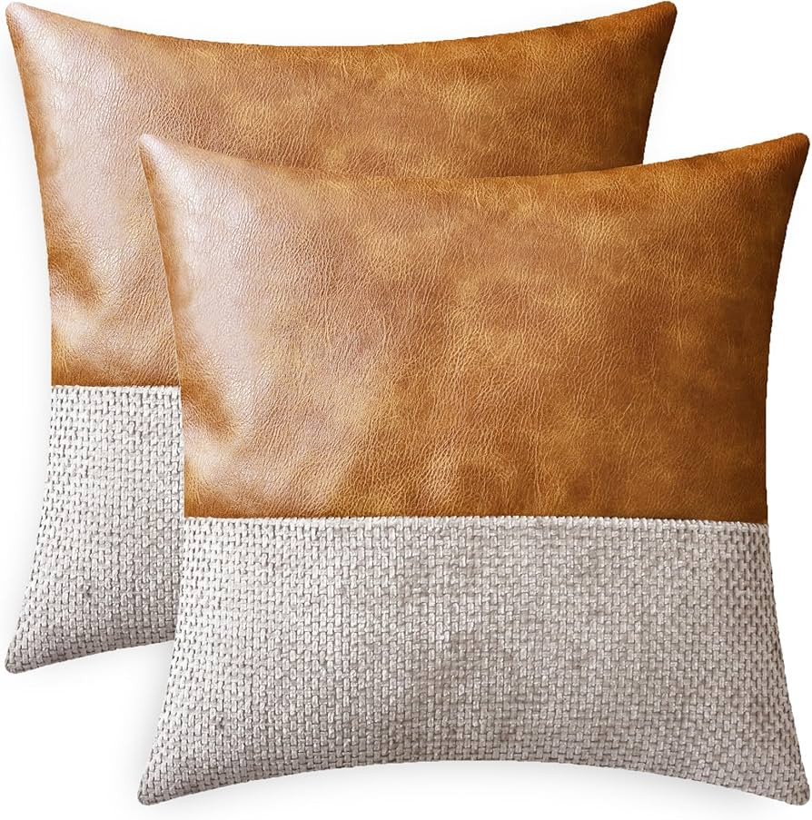 CaliTime Throw Pillow Covers Pack of 2 Soft Faux Leather Solid Dyed Cross Chenille Cushion Cases ... | Amazon (US)