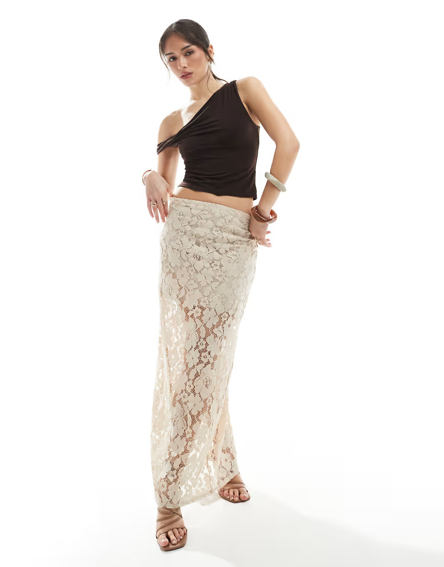4th & Reckless flower lace maxi skirt in beige-Neutral | ASOS (Global)