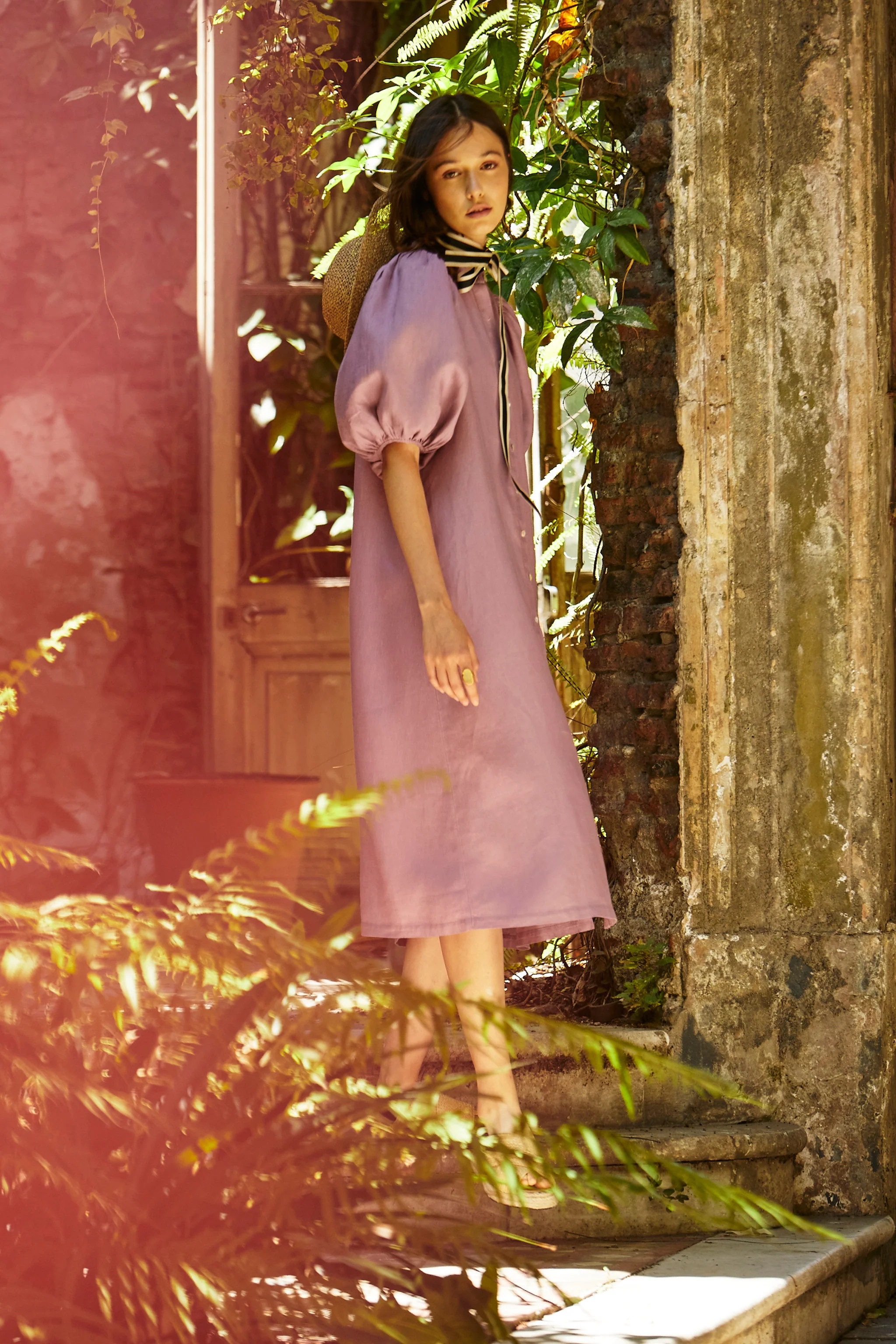 Bubble Linen Dress - Bright Lilac with Contrasting Details | Lanhtropy