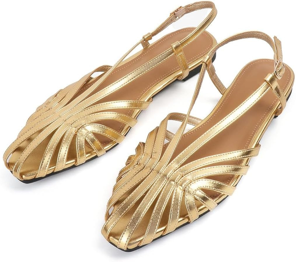 MAVMAX Slingback Flat Sandals for Women Fashion Strappy Square Toe Low Heeled Flats with Adjustab... | Amazon (US)