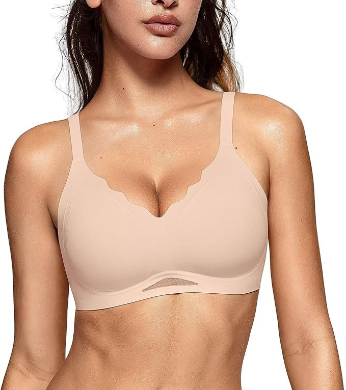 Vertvie Bras for Women Wireless Comfortable Push Up Bra Scalloped Seamless Full Coverage No Under... | Amazon (US)