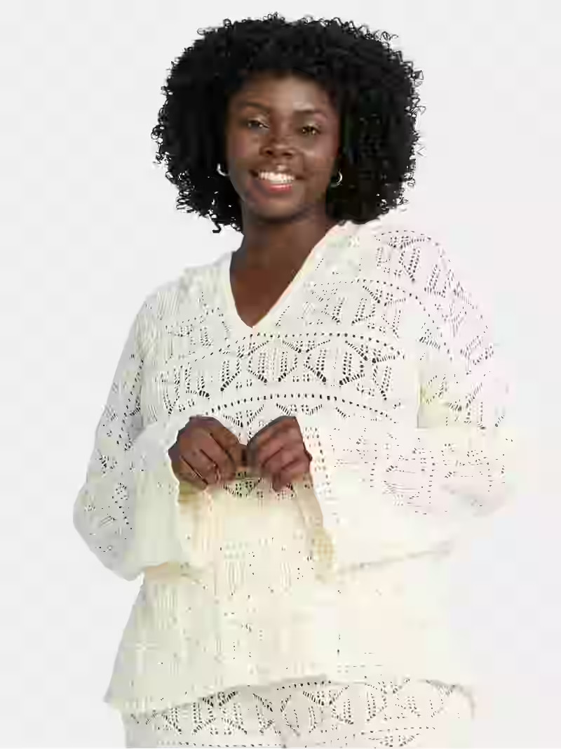 Time and Tru Women's and Women's Plus Cotton Macrame Hoodie Coverup, Sizes XS-2X - Walmart.com | Walmart (US)