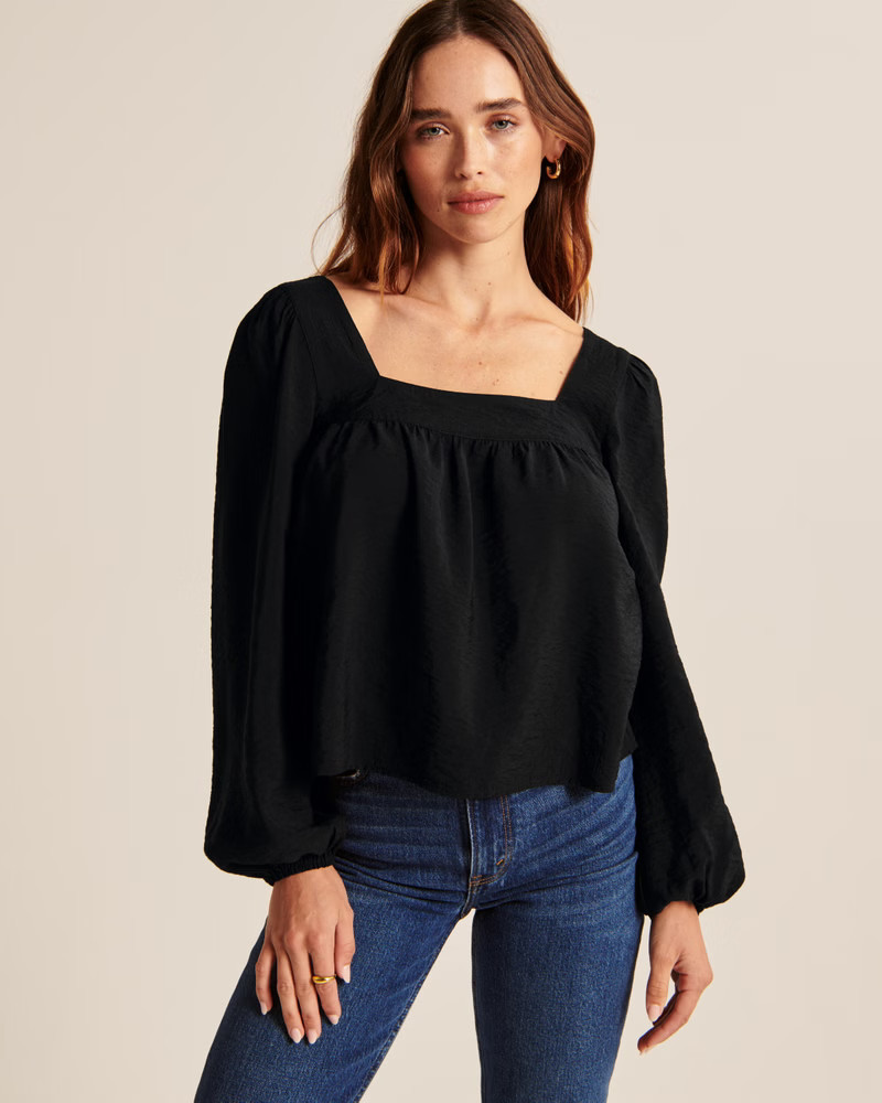 Puff Sleeve Squareneck Top | Black Top Tops | Black Blouse | Work Wear Style | Budget Fashion | Abercrombie & Fitch (US)