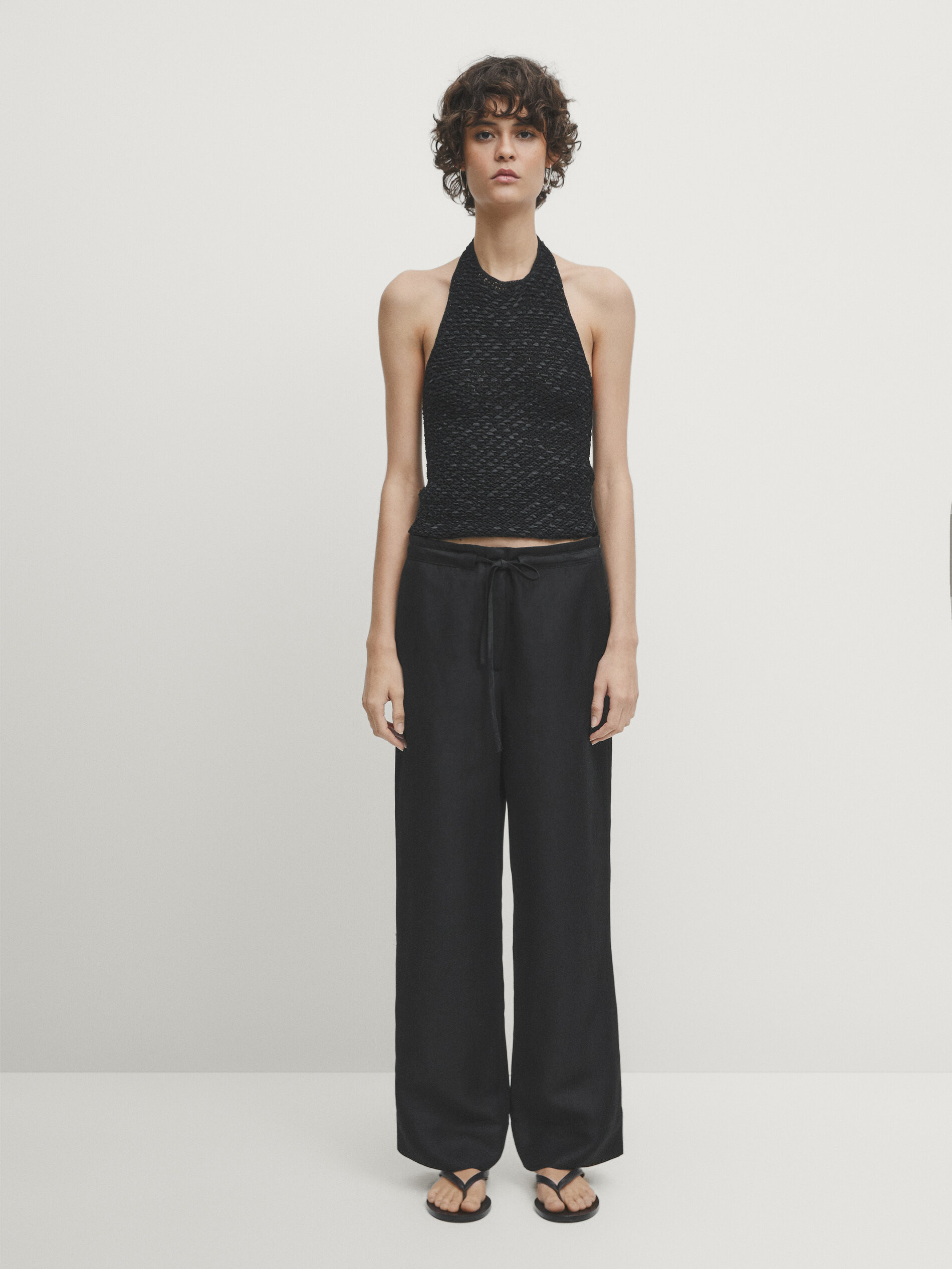 Black drawstring co ord trousers | Massimo Dutti US