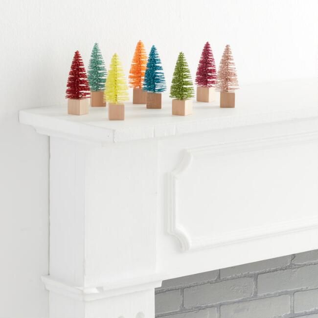 Multicolor Bottlebrush Tree on Wood Block Decor 8 Pack | World Market