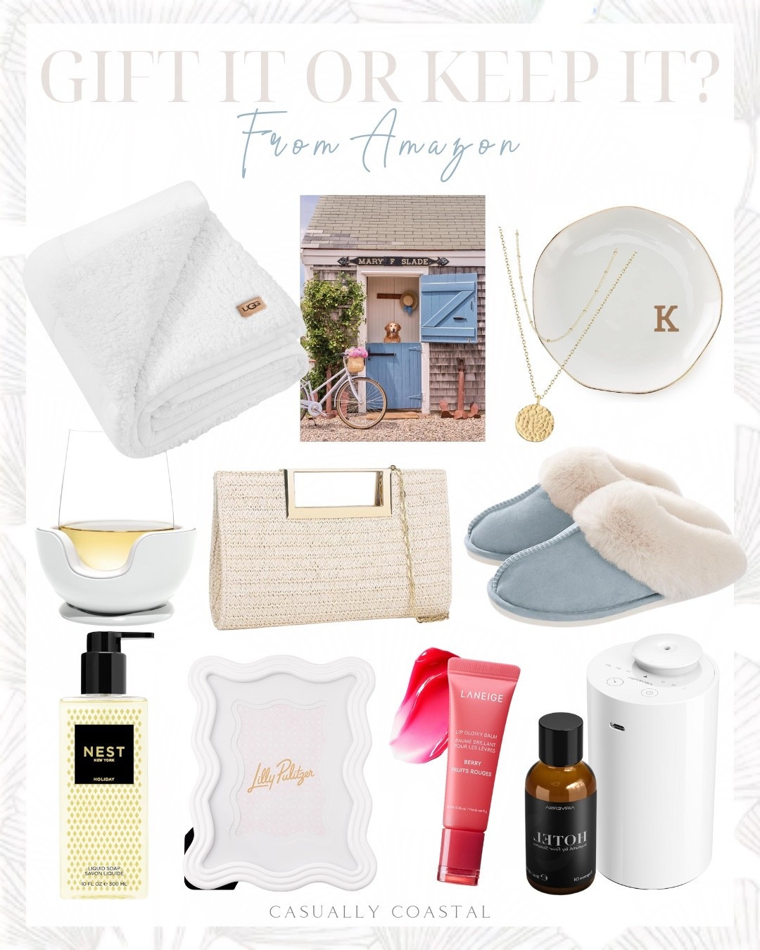 Gift It or Keep It? From Amazon 

Amazon gift guide, Amazon slippers, Amazon puzzle, Amazon purse, Amazon wine glass, Amazon necklace, Amazon soap, Amazon picture frame, Gray Malin Nantucket 1000 piece book puzzle, waterless essential oil diffuser, Ugg throw blanket, soft reversible plush blanket, stemless wine glass chiller, memory foam slippers, Lilly Pulitzer picture frame, 4x6 picture frame, NEST liquid soap, holiday soap, clutch purse, layered gold necklace, initial ring dish, jewelry tray, laneige lip glowy balm 

#LTKGiftGuide #LTKHoliday #LTKFindsUnder50