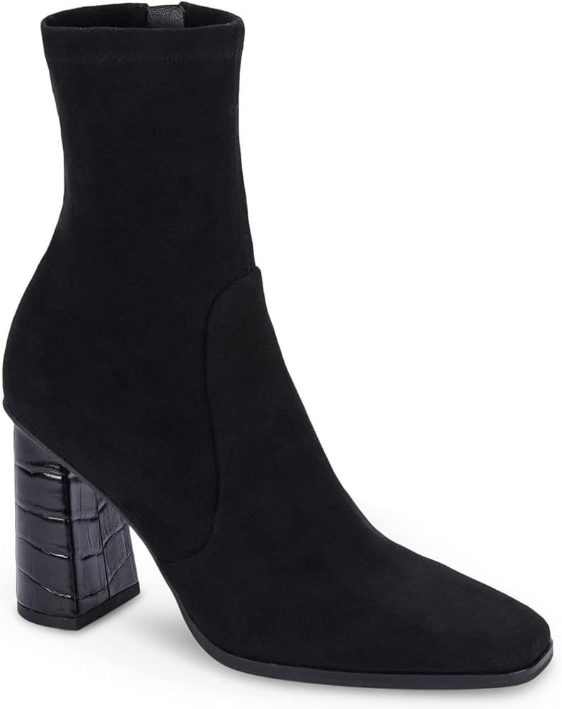 Womens Square Toe Ankle Boots Block Heel Sock Booties Go-go Boots | Amazon (US)