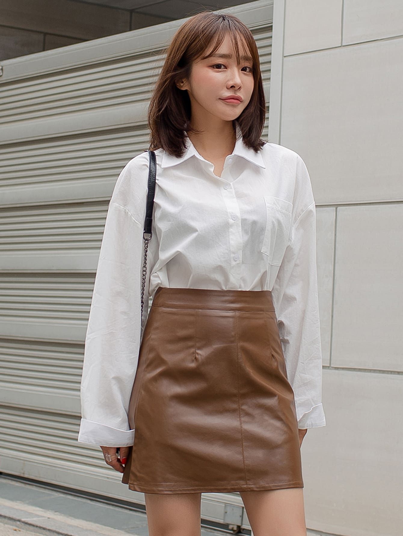 DAZY Solid PU Leather Straight Skirt | SHEIN