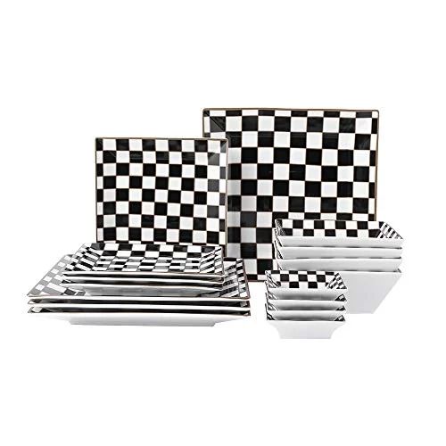 Porlien Checker 16-piece Square Dinnerware Set for 4 with Side Dishes - Walmart.com | Walmart (US)