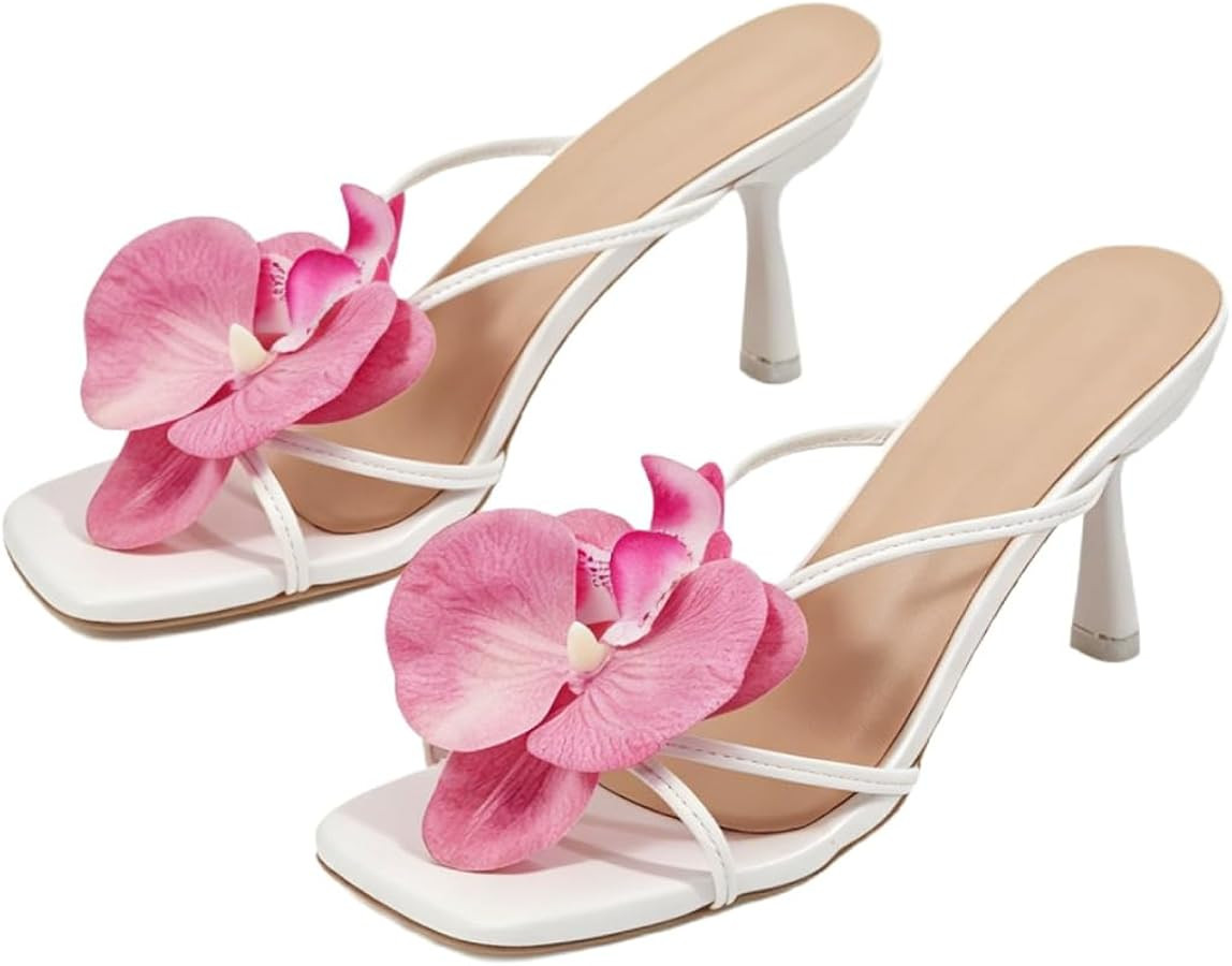 MakeMeChic Women's Open Toe Floral Kitten Heels Flower Summer Beach Sandals | Amazon (US)