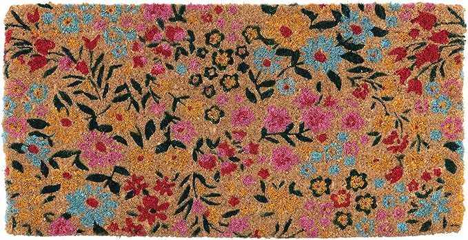 Creative Co-Op Natural Coir Florals Doormat, 32" L x 16" W x 1" H, Multicolor | Amazon (US)