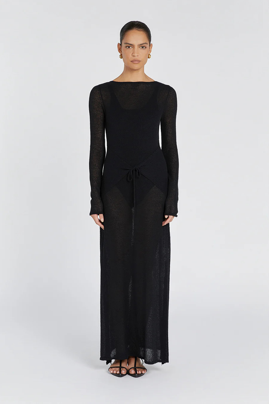 BREE BLACK SLEEVED TIE FRONT MAXI DRESS | DISSH