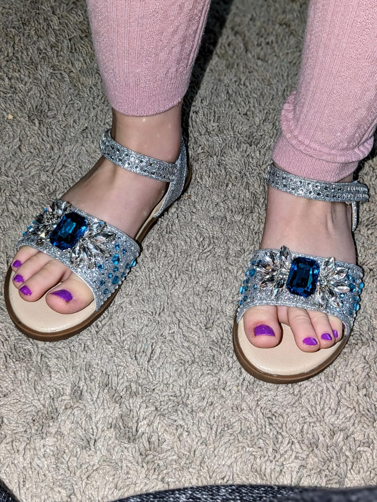 Girls Sandals Open Toe Flat Sandals Rhinestone Summer Dress Shoes Toddler/Little Kid/Big Kid | Amazon (US)