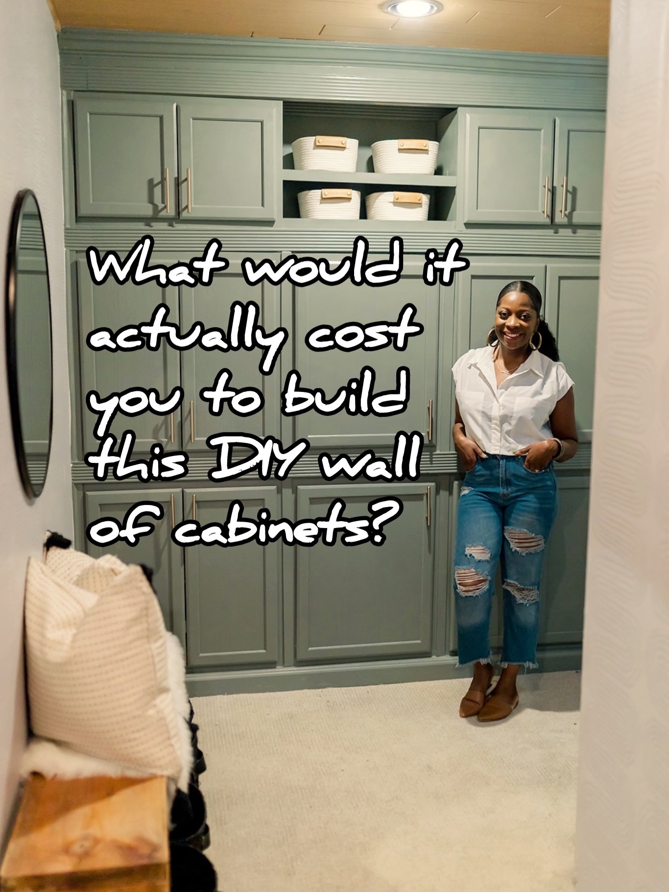 Swipe and Comment “Cabinet” if you’ve ever wondered how I get a custom look for my unfinished cabinets every time. Plus I know how to save some money. Every project for me starts with asking a Contractor what they would charge for a project and I was told thousands for this one. I knew the storage was needed, so I did it myself. Let me tell you, if I can do it myself, I will. 

What would you store in here?