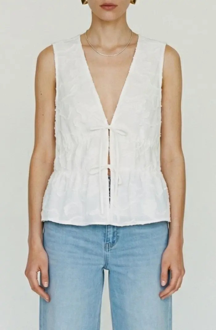 VERO MODA Mann Embroidered Tie Front Cotton Peplum Top | Nordstrom | Nordstrom